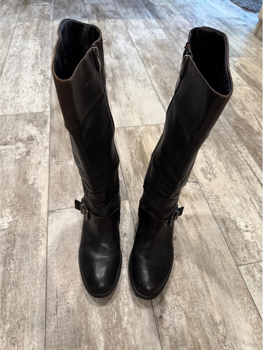 Vince Camuto Black Leather Riding Boots Women 8.5M Harness